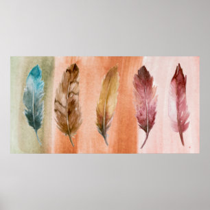 Blue Brown Red Feathers Wall Art Print