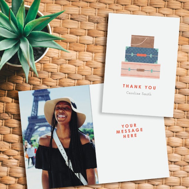 Blue Brown Red Luggage Farewell Thank You Card (Creator Uploaded)