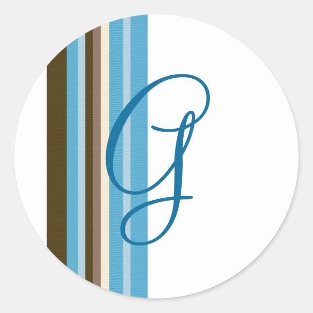 Blue & Brown Ribbons Monogram (Customisable) Classic Round Sticker (Front)