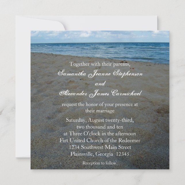 Blue+Brown Sands Beach Wedding Invitations (Front)