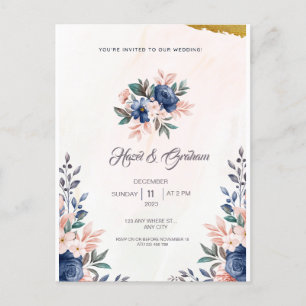  Blue Brown Simple Floral Frame And Watercolor  Postcard