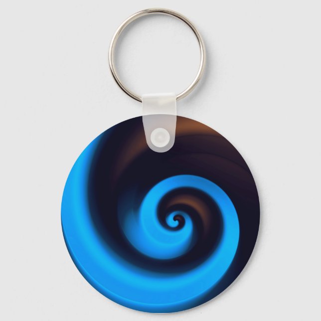 Blue Brown Spiral Cute Cool Modern Abstract Art Key Ring (Front)