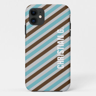 Blue brown stripe pattern custom name personal iPhone 11 case