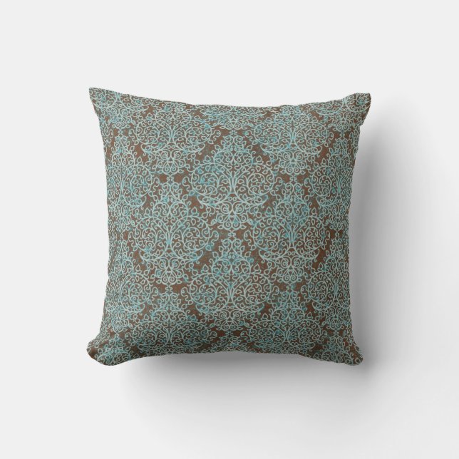 Blue & Brown Swirl Decorative Throw Pillow (Front)