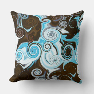 Blue Brown Swirl Modern Retro Pattern Cushion