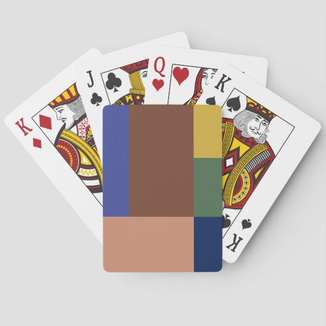 Blue Brown Tan Green Yellow Colour Block Print Playing Cards (Back)