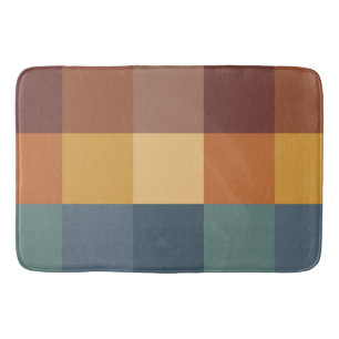 BLUE BROWN TAN MUSTARD TEAL CUBES BATH MAT