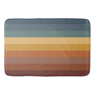 BLUE BROWN TAN MUSTARD TEAL STRIPES BATH MAT