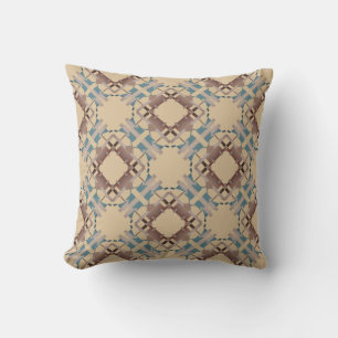 Blue Brown Tan Southwest Art Look Crisscross Tiles Cushion