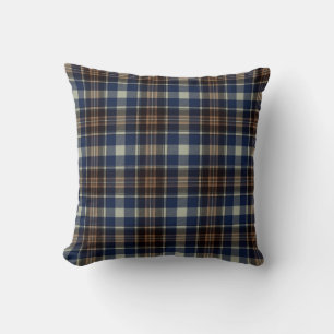 Blue Brown Tartan Plaid Cottage Core Style Cushion