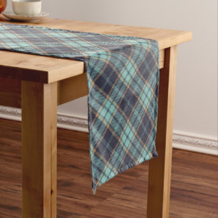 Blue Brown Tartan Plaid Rustic Argyle Pattern Long Table Runner
