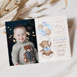 Blue Brown Teddy Bear Balloons Birthday Boy Photo Invitation<br><div class="desc">This adorable teddy bear themed invitation is sure to put a smile on your guests' faces! The soft pastel blue, brown & beige colour scheme makes this design perfect for boys birthday party. Personalise the invite with your details and if you want to further re-arrange the style and placement of...</div>