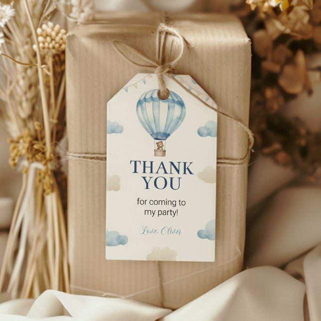 Blue Brown Teddy Bear Birthday Thank You Tag  (Creator Uploaded)