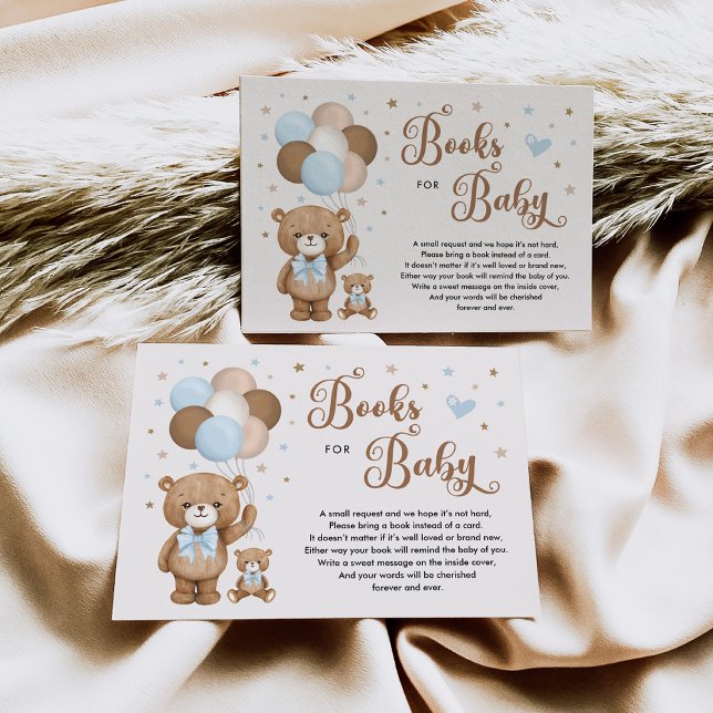 Blue Brown Teddy Bear Books for Baby Boy Enclosure Card (Creator Uploaded)