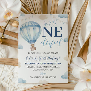 Blue Brown Teddy Bear Boy Birthday Invitation