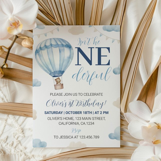 Blue Brown Teddy Bear Boy Birthday Invitation (Creator Uploaded)