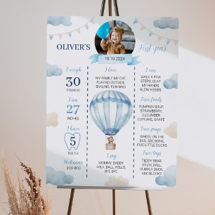Blue Brown Teddy Bear Boy Birthday Milestone Sign