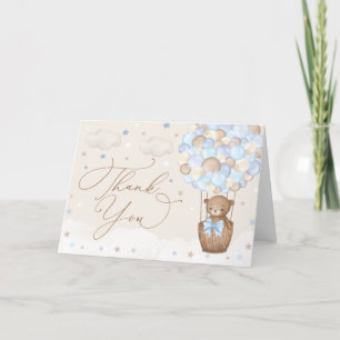 Blue Brown Teddy Bear Hot Air Balloon Baby Boy Thank You Card