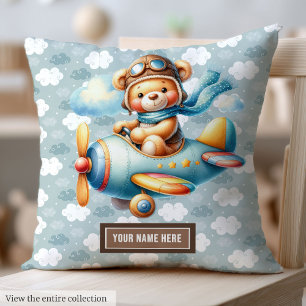 Blue Brown Teddy Bear Pillow for Newborn Baby