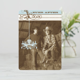 Blue & Brown Vintage Chandelier  Damask Your Photo Invitation