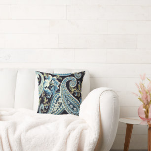 Blue Brown Vintage Paisley Cushion