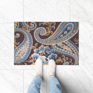 Blue Brown Vintage Paisley Doormat