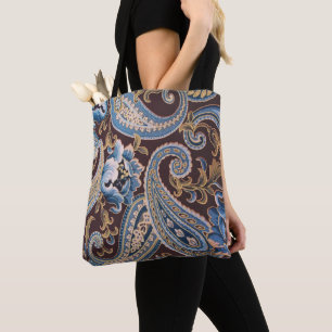 Blue Brown Vintage Paisley New Tote Bag