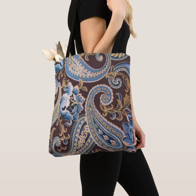 Blue Brown Vintage Paisley New Tote Bag (Close Up)