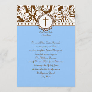 Blue Brown Vintage Wedding Invitation