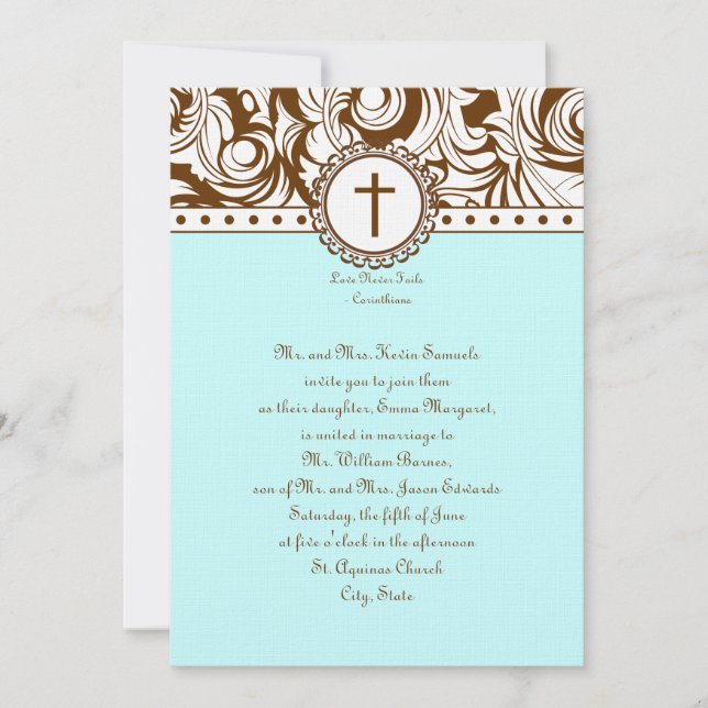 Blue Brown Vintage Wedding Invitation (Front)