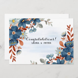 Blue & Brown Watercolor Floral Congratulations Invitation