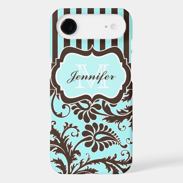 Blue, Brown, White Striped Damask iPhone 5 Case (Back)