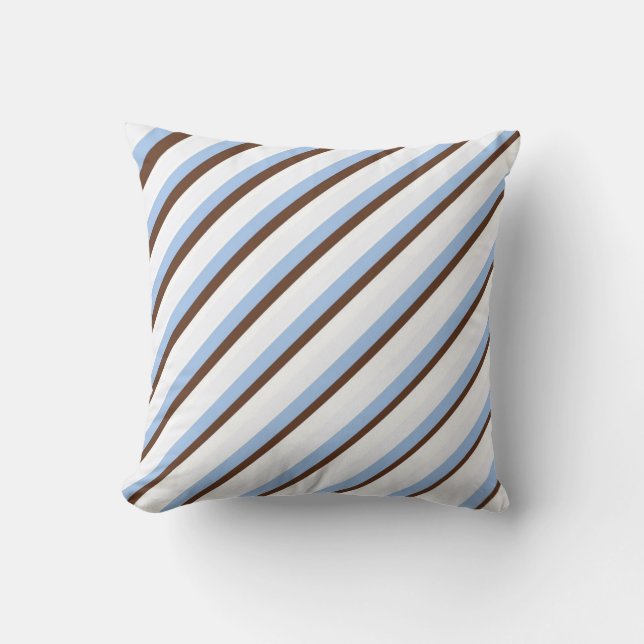 Blue, Brown & White Stripes and Dots Cushion (Front)