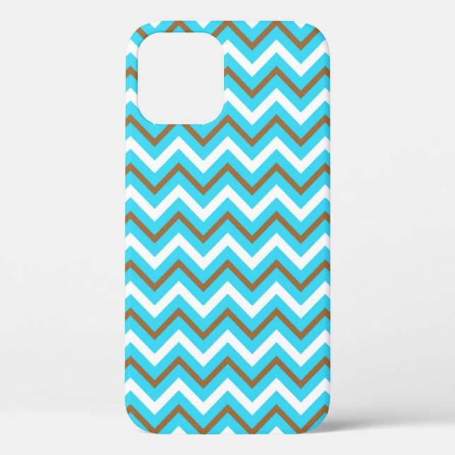 Blue Brown White Zig Zag Lines Geometric Sea Wave Case-Mate iPhone Case (Back)