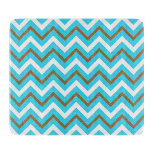 Blue Brown White Zig Zag Lines Geometric Sea Waves Cutting Board
