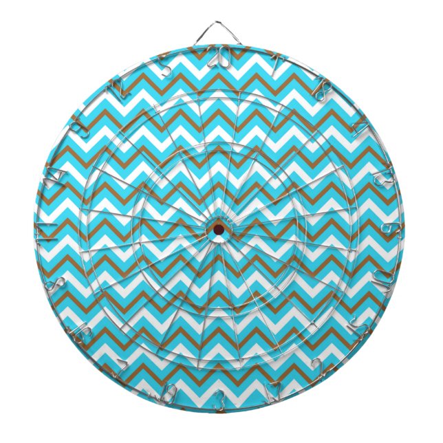 Blue Brown White Zig Zag Lines Geometric Sea Waves Dartboard (Front)
