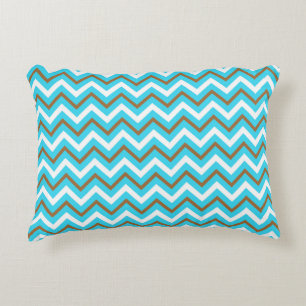 Blue Brown White Zig Zag Lines Geometric Sea Waves Decorative Cushion