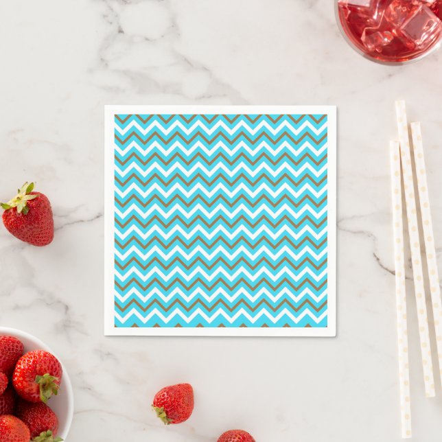 Blue Brown White Zig Zag Lines Geometric Sea Waves Napkin (Insitu)