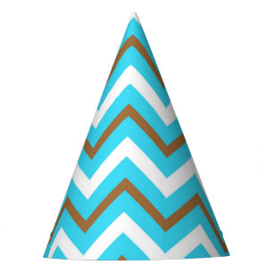 Blue Brown White Zig Zag Lines Geometric Sea Waves Party Hat
