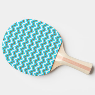 Blue Brown White Zig Zag Lines Geometric Sea Waves Ping Pong Paddle