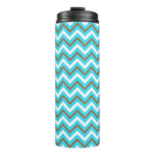 Blue Brown White Zig Zag Lines Geometric Sea Waves Thermal Tumbler