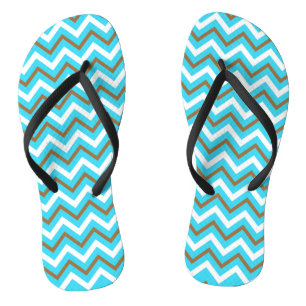 Blue Brown White Zig Zag Lines Geometric Sea Waves Thongs