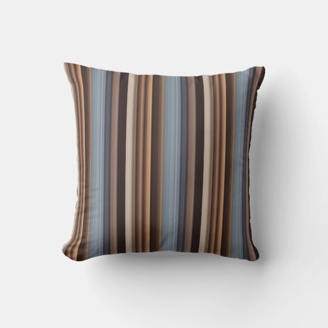 Blue Brown Wide Gradient Stripe Modern Pattern Cushion (Front)