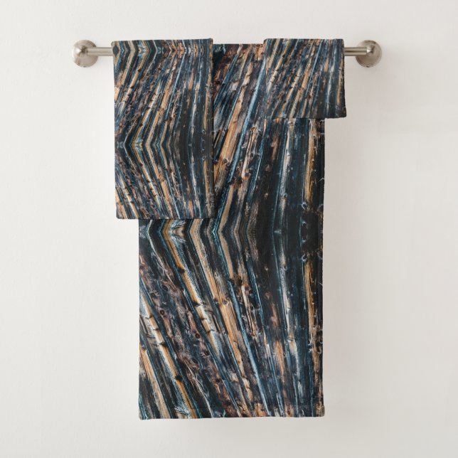 Blue & Brown Wood Beams Photo Perspective Pattern Bath Towel Set (Insitu)