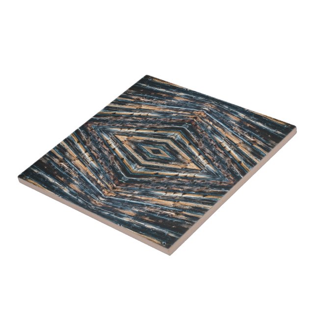 Blue & Brown Wood Beams Photo Perspective Pattern Ceramic Tile (Side)