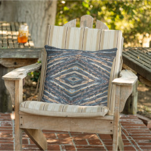 Blue & Brown Wood Beams Photo Perspective Pattern Cushion