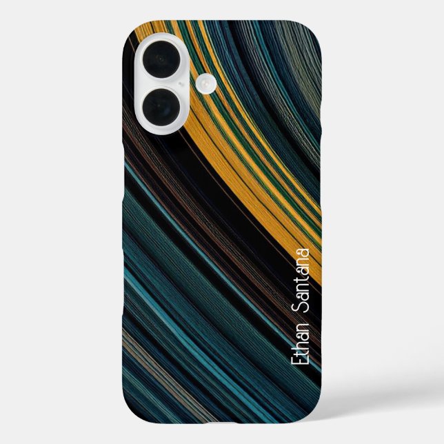 Blue, Brown & Yellow Custom Name Curved Stripe Case-Mate iPhone Case (Back)