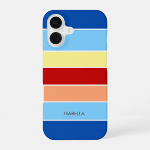 Blue Brown & Yellow Stripes Monogram Case-Mat iPhone 16 Case