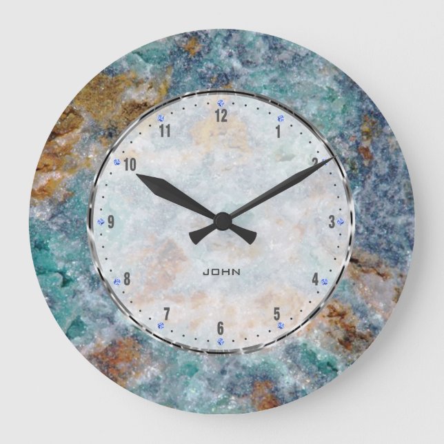 Blue & Brownl Marble Stone Pattern Large Clock (Front)
