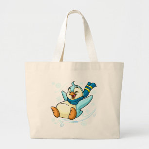 Blue Bruce sliding across ice Large Tote Bag
